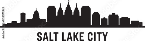 Salt Lake City Cityscape Silhouette Vector Illustration with Detailed Buildings on Transparent Background