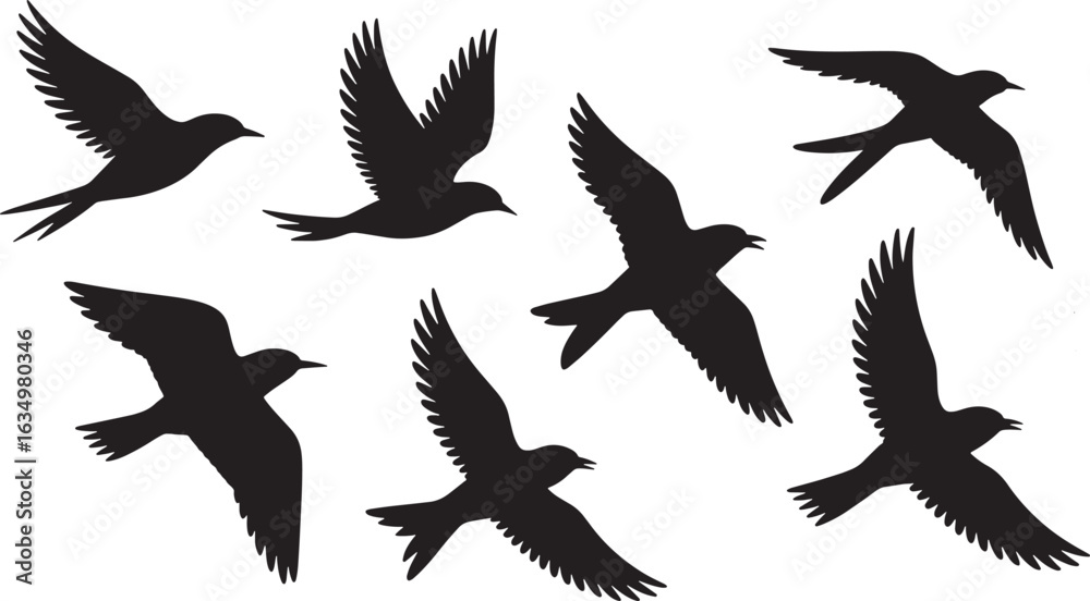 Obraz premium Flying Birds Silhouettes Vector Illustration Graceful Avian Movement in Flight Against a Neutral Backdrop