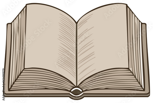Hand drawn illustration of an old open book with empty pages in a vintage style
