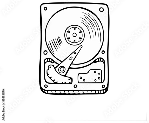 Black and White Hard Disk Drive Outline Illustration For Technology or Data Storage