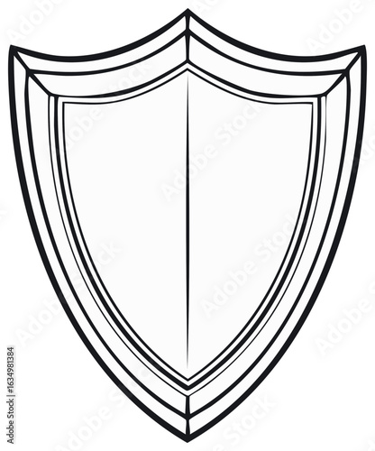 Black and white line art illustration of a blank classic shield emblem icon for protection concept