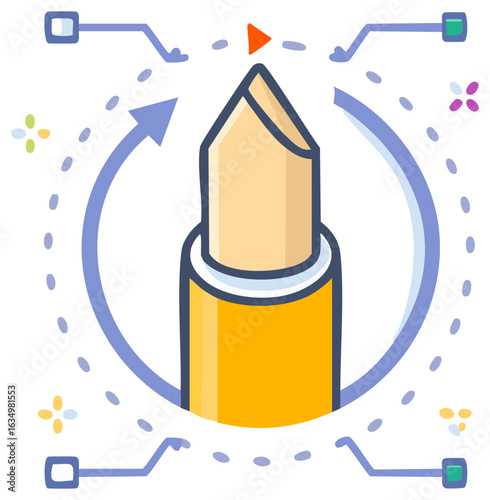 Graphic Design Tool With Circular Arrow and Colorful Decorative Elements for Enhancing Designs and Visual Appeal