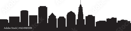Detailed Cityscape Silhouette Vector Illustration of a Modern Urban Skyline with Skyscrapers and Buildings