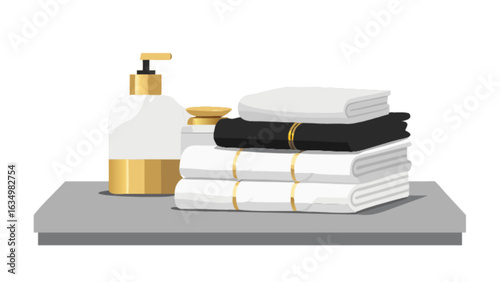 Elegant bathroom essentials: towels, soap dispenser, and dish for a spa like experience at home decor