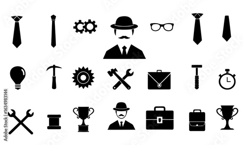 Collection of gentlemanly and professional icons silhouette