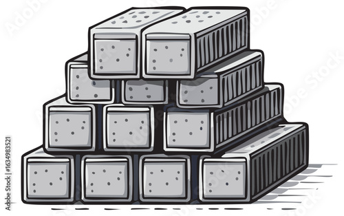 Concrete Blocks Stacked Up Cartoon Illustration Masonry Building Materials