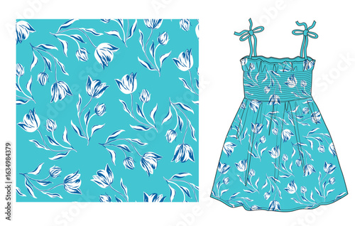 Trendy seamless pattern with leaves and flowers. Vector illustration for textile print , background, wallpaper, decorative paper and other design.