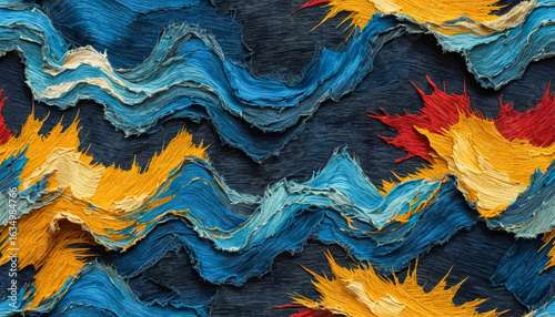 Vibrant abstract textured design featuring blue, red, and yellow hues for creative projects and backgrounds