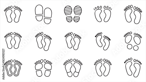 Collection of Footstep and Footprint Icons for Exploration, Hiking, and Adventure Themes