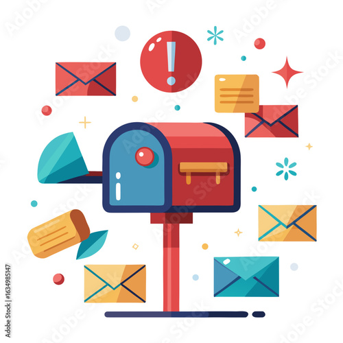 Classic Mailbox with Flying Letters and Postal Icons Vector for World Post Day