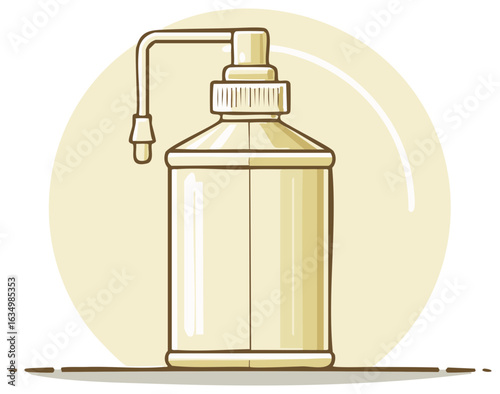 Cartoon Illustration of Tall Syrup Dispenser or Liquid Soap Bottle in Beige