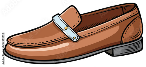 Isolated Illustration of a Brown Leather Penny Loafer Footwear for Men with Stylish Buckle