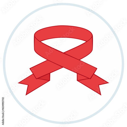 Red Ribbon Loop in a Circle Frame, Symbolizing Support for Awareness Campaigns and Related Causes