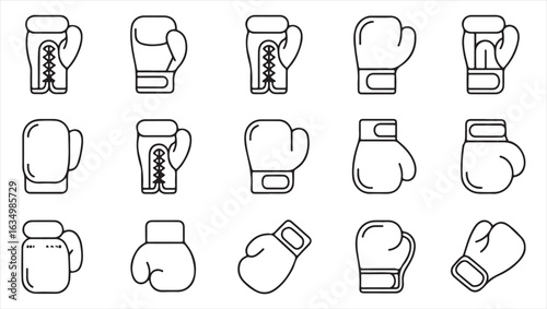 Collection of Black and White Boxing Gloves Icons for Sports and Fitness Designs
