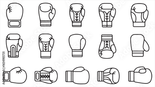 Set of Boxing Gloves Icons Representing Sports, Fitness, and Training Equipment