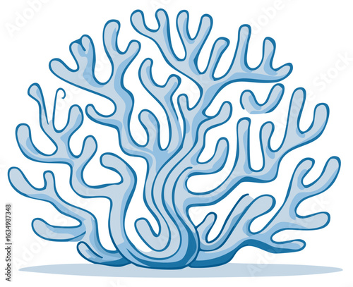 Illustration of light blue branching coral growing on ocean floor