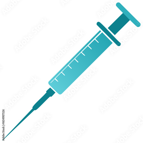 Illustration of a Teal Medical Syringe with Needle for Vaccination Injection Therapy and Treatment
