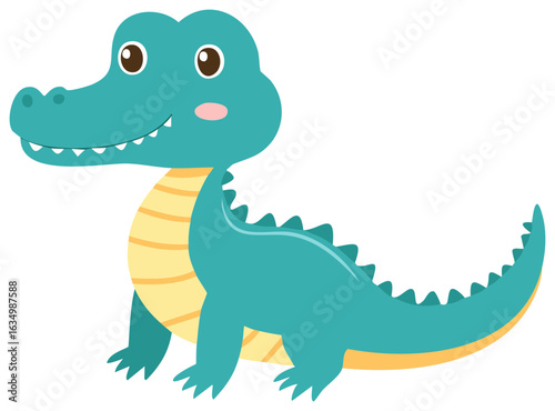 Cute cartoon alligator character smiling happily Adorable baby reptile animal vector illustration for kids