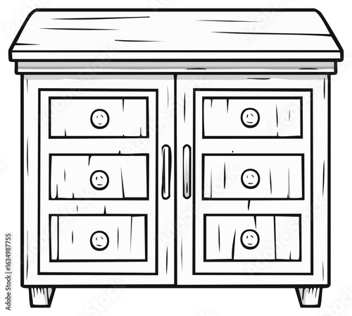 Stylized Wooden Cabinet with Drawers and Doors Simple Furniture Design