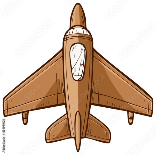 Cartoon Style Illustration of a Brown Airplane Flying