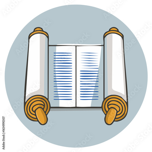 Illustrated Torah Scroll with Ancient Hebrew Text on Religious Manuscript Icon