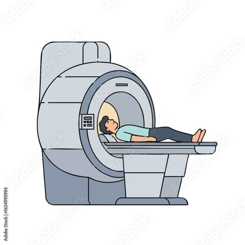 Vector illustration of person anxious in MRI machine on white background