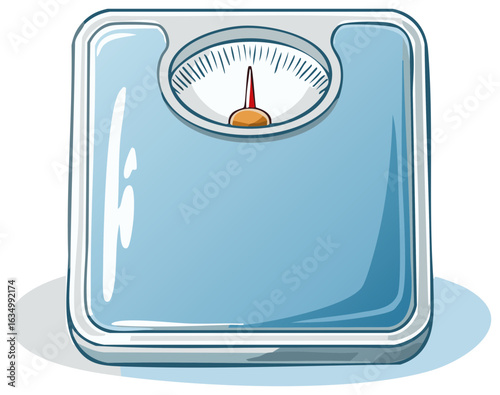 Cartoon style body weight scale with a focus on health and fitness measurement.