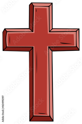 Cartoon Christian Cross Illustration in Red