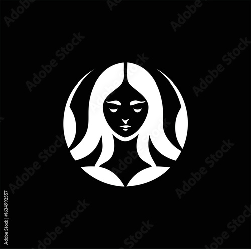 Elegant woman face silhouette vector on black, ideal for wellness spas, cosmetic packaging, and beauty salon logos.


