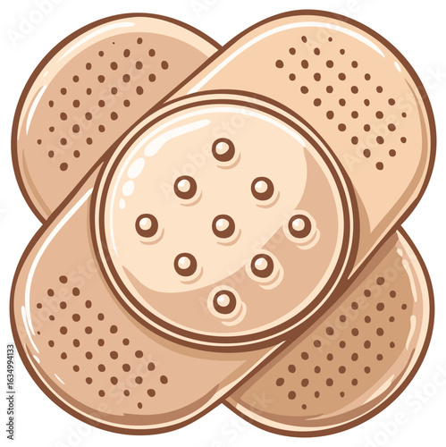 Cartoon Bandages Overlapping, Wound Care Illustration, Medical Patches, First Aid Item