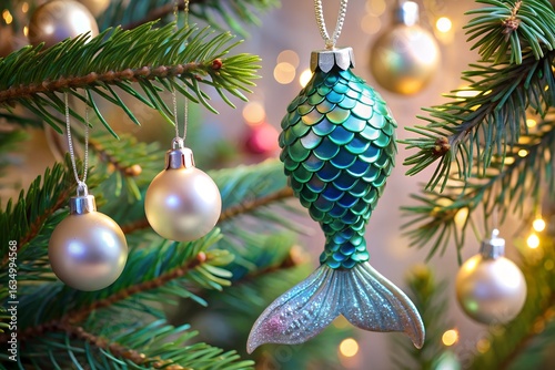 Iridescent Mermaid Tail Christmas Tree Ornament, Coastal Decor