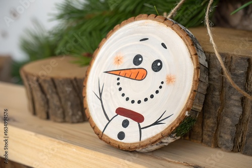 Hand-Painted Snowman Wood Slice Christmas Ornament