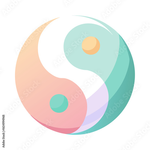 Pastel Yin-Yang Inspired Symbol Vector, Mental Balance and Peace Illustration