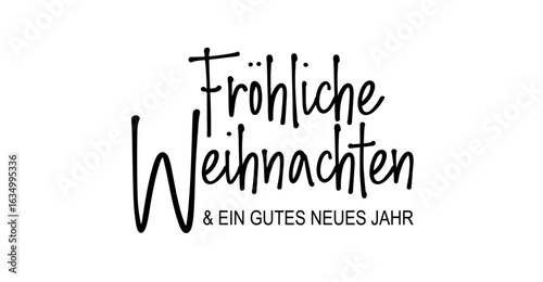 Fröhliche Weihnachten und ein gutes neues Jahr, deutscher Text, Kalligraphie schwarz isoliert auf weißem Hintergrund