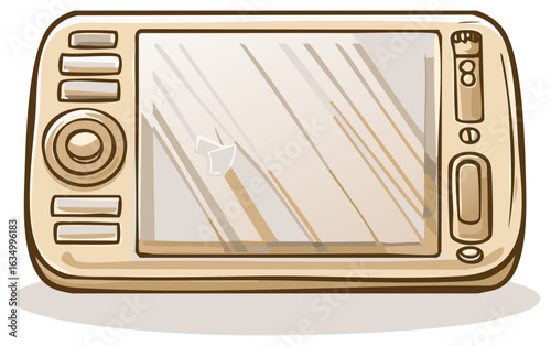 Cartoon Illustration of a Touchscreen Device with Buttons and Speakers, Beige Tone, Digital Device