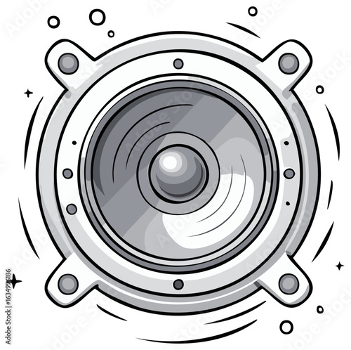 Monochrome Music Speaker Icon with Energy Lines Isolated