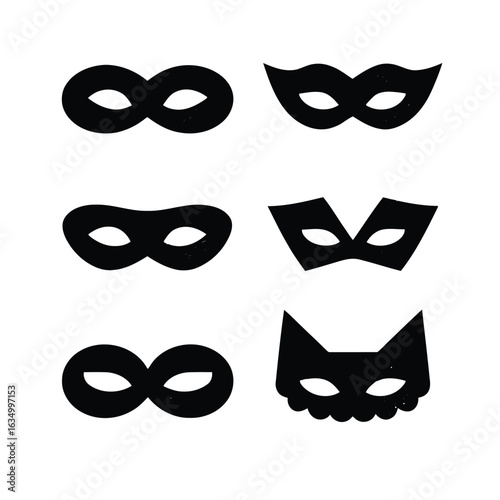 Vector illustration of various black silhouette masks for a masquerade ball or costume party adding an air of mystery and intrigue to any festive occasion