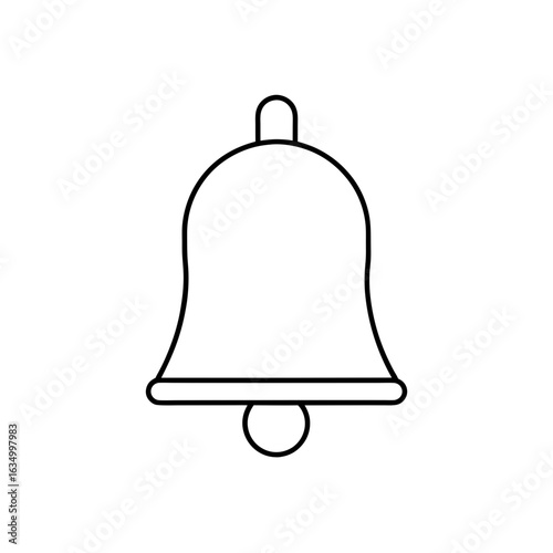 Illustration of a simple bell with a rounded top and a clapper hanging below the main body shape on transparent background