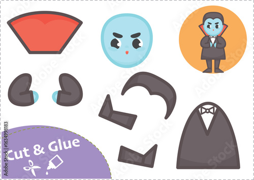 Cut and Glue Worksheet. Vampire. Scissors practice for preschoolers. Education paper game.