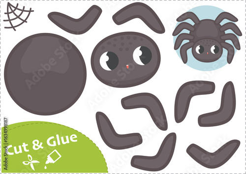 Cut and Glue Worksheet. Spider. Scissors practice for preschoolers. Education paper game.