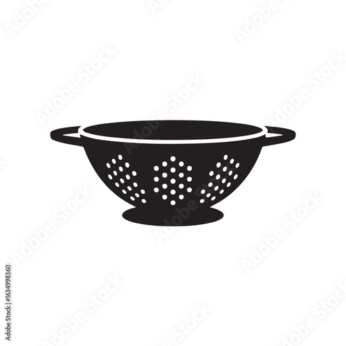 Black colander kitchen utensil with holes and handles food preparation