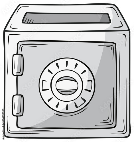 Secure closed metal safe illustration with a combination dial lock