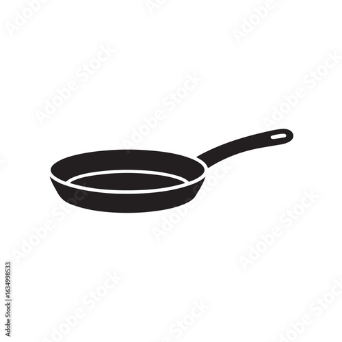 Black frying pan icon with handle cooking kitchen