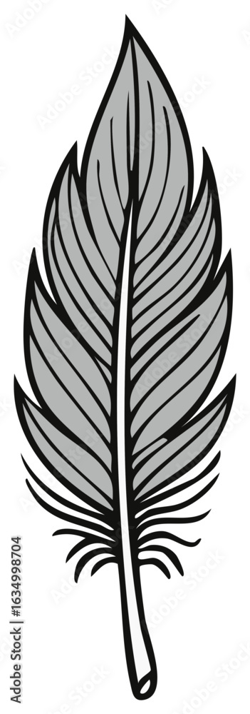 Obraz premium Elegant Gray Feather Illustration Isolated on White Background