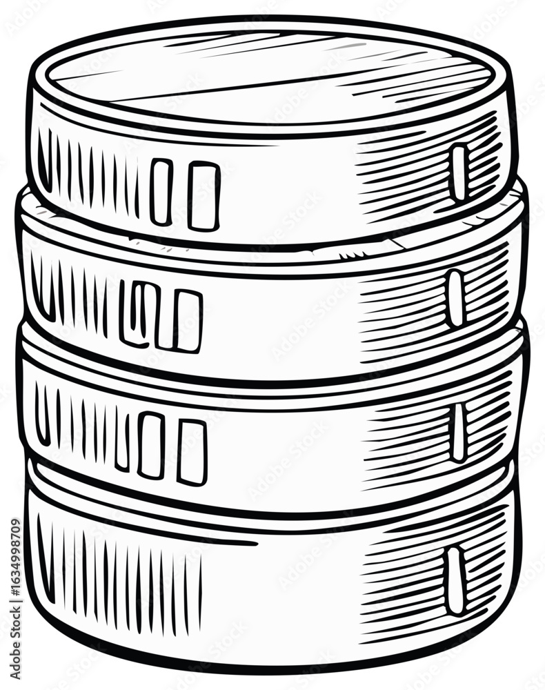 Obraz premium Stack of ice hockey pucks in a black and white sketch style illustration