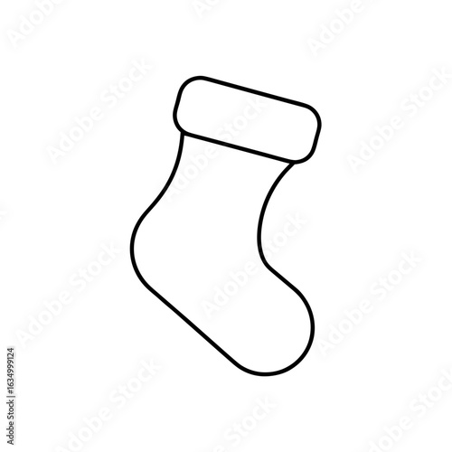 An outline of a christmas stocking with a thick white top and a curved body on a white background on transparent background