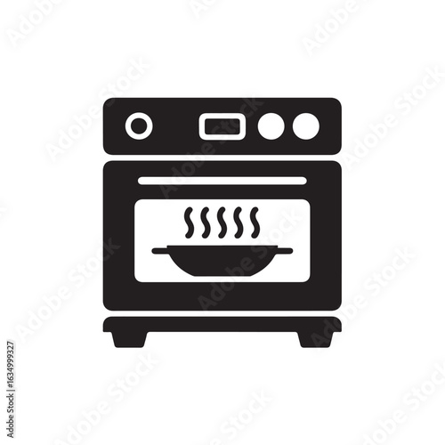 Black silhouette of a cooking oven with a steaming pan inside food