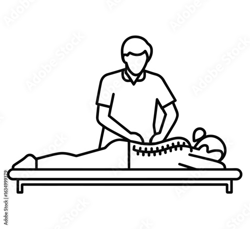 Massage Therapist Treatment Session - Professional Spa Wellness Therapy Line Art Vector Illustration