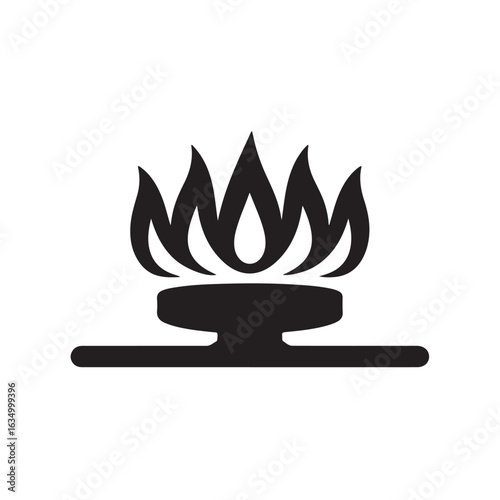 Black silhouette of a gas stove burner with flames vector