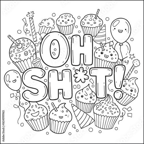 Cute swear word. Bold and easy coloring pages for adults